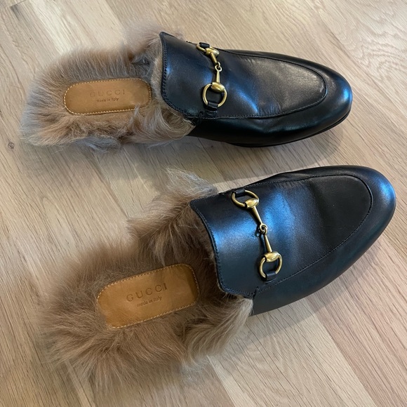 Like new Gucci shearling fur Princetown slides mules. Been worn twice. No box - Picture 3 of 4